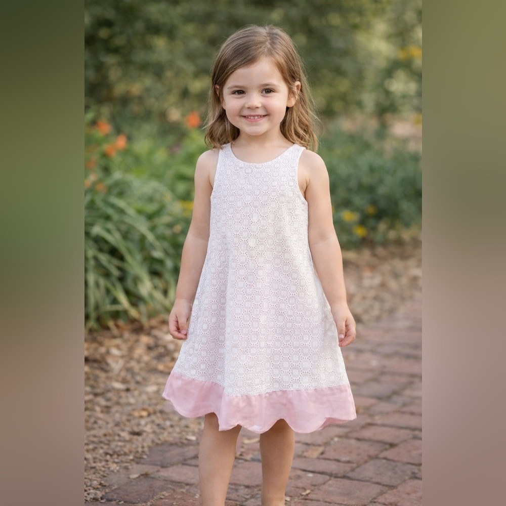 4. Chantilly Place girls white eyelet dress with pink lining size 6